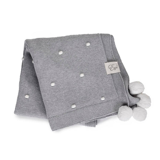 Effiki popcorn blanket - gray with cream pompoms