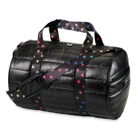 Black Puffer Duffle Bag Scatter Star Straps